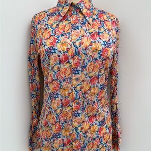 Vintage Floral Long Sleeve Women's Top With Dagger Collar
